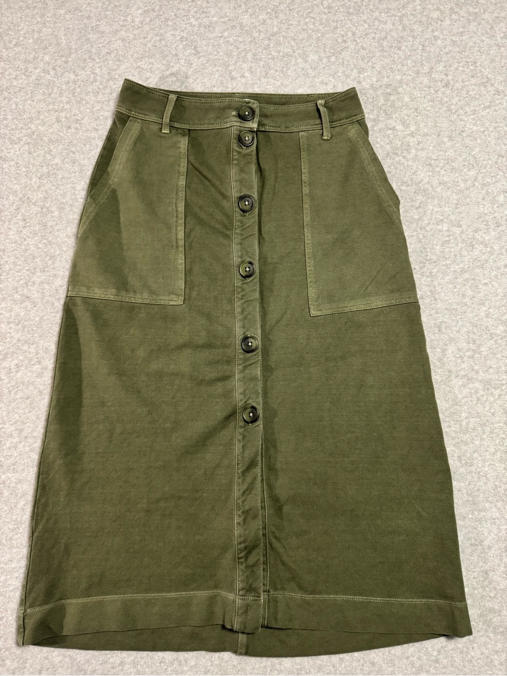 Sonoma Goods for Life Olive Green Button-Front Midi Skirt | XS